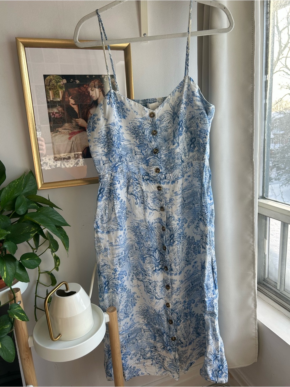 H&M Blue & White Toile Button-Front Sundress